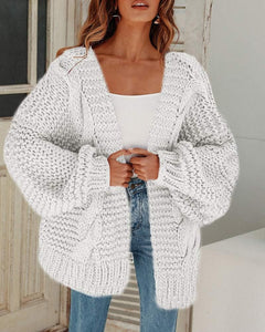 Boho White Textured Open Front Long Sleeve Sweater