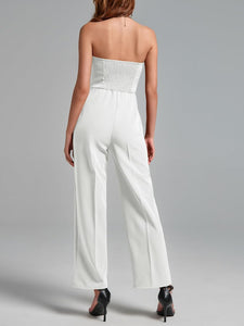 Strapless White Smocked Classic Jumpsuit