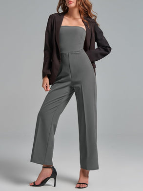 Strapless Grey Smocked Classic Jumpsuit
