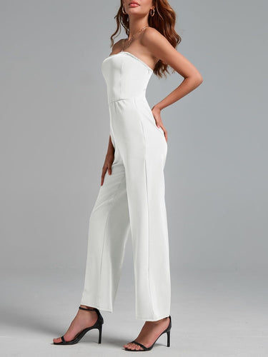 Strapless White Smocked Classic Jumpsuit