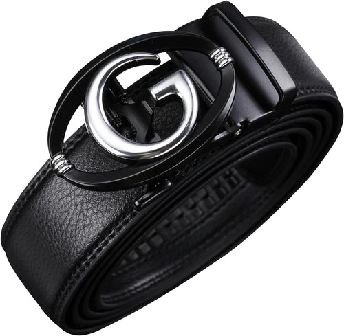 Men's Fashion Initial Black/Silver G Leather Adjustable Belt