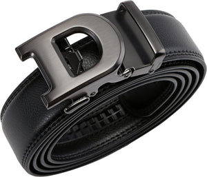 Men's Fashion Initial Black/Silver B Leather Adjustable Belt