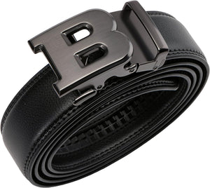 Men's Fashion Initial Black/Gold B Leather Adjustable Belt