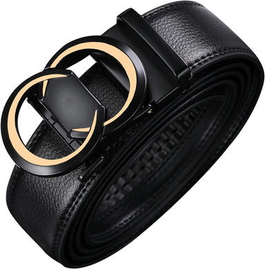 Men's Fashion Initial Black/Gold CC Leather Adjustable Belt