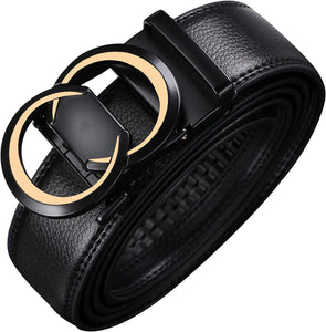 Men's Fashion Initial Black/Gold B Leather Adjustable Belt