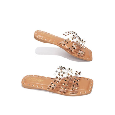 Clear Chic Stylish Studded Flat Summer Sandals