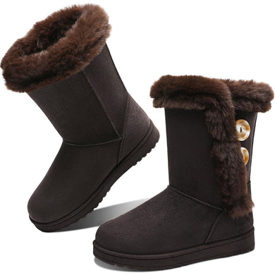 Coffee Fashionable Winter Fur Lined Snow Boots