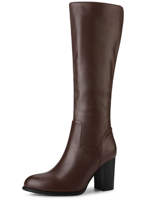 Coffee Brown Winter Knee High Faux Leather Boots