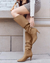 Load image into Gallery viewer, Slouchy Brown Kitten Heel Wide Calf Boots