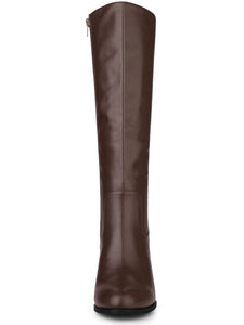 Coffee Brown Winter Knee High Faux Leather Boots