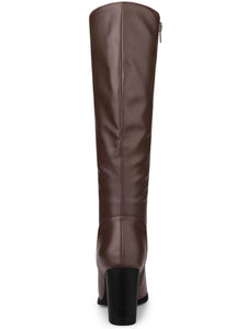 Coffee Brown Winter Knee High Faux Leather Boots