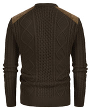 Load image into Gallery viewer, Men&#39;s Suede Patchwork Brown Cable Knit Sweater