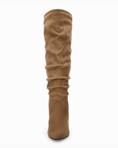 Slouchy Brown Kitten Heel Wide Calf Boots