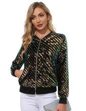 Load image into Gallery viewer, Color Gradient Sequin Embellished Bomber Long Sleeve Jacket