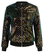 Load image into Gallery viewer, Color Gradient Sequin Embellished Bomber Long Sleeve Jacket