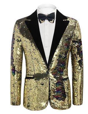 Men's Gold Sequin Formal Glitter Long Sleeve Blazer