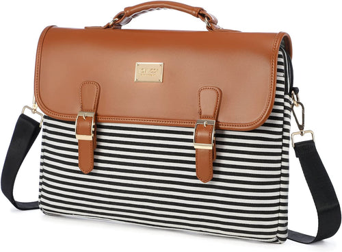 Business Casual Brown Thin Stripe Shoulder Strap Messenger Style Laptop Bag