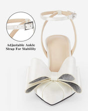 Load image into Gallery viewer, Rhinestone Silver Double Bow Ankle Strap Stiletto Heels