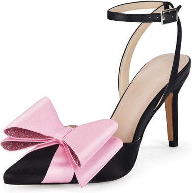 Rhinestone Pink Double Bow Ankle Strap Stiletto Heels