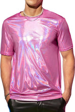 Load image into Gallery viewer, Men&#39;s Pink Sparkling Short Sleeve Metallic Shirt