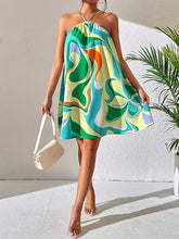 Load image into Gallery viewer, Resort Style Green Floral Halter Sleeveless Cami Dress