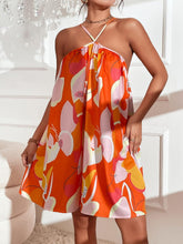 Load image into Gallery viewer, Resort Style Orange Floral Halter Sleeveless Cami Dress