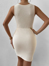 Load image into Gallery viewer, Off White Ruched Cut Out Ribbed Sleeveless Mini Dress