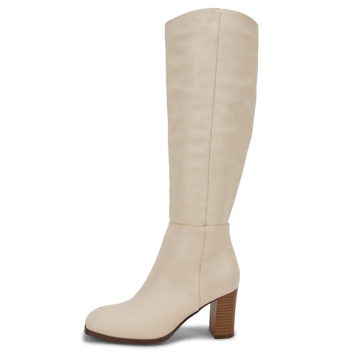 Creamy Beige Fashionable Chunky Heel Knee High Boots