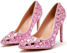 Load image into Gallery viewer, Stiletto Pink Rhinestone Party Prom Heels