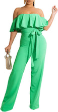 Load image into Gallery viewer, Ruffles Off Shoulder Mint Green Belted Jumpsuit