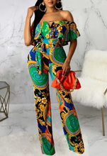 Load image into Gallery viewer, Luxury Green Chain Print Off Shoulder Jumpsuit