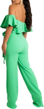 Load image into Gallery viewer, Ruffles Off Shoulder Mint Green Belted Jumpsuit