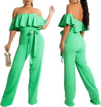 Load image into Gallery viewer, Ruffles Off Shoulder Mint Green Belted Jumpsuit