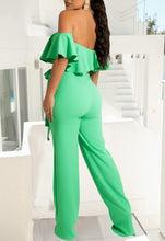 Load image into Gallery viewer, Ruffles Off Shoulder Mint Green Belted Jumpsuit