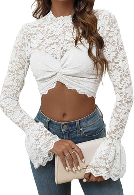 Empress White Lace Ruffled Sleeve Crop Top Blouse