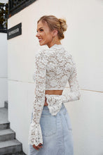 Load image into Gallery viewer, Empress White Lace Ruffled Sleeve Crop Top Blouse