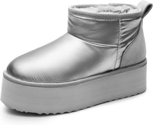 Load image into Gallery viewer, Metallic Silver Platform Fur Snow Ankle Boots