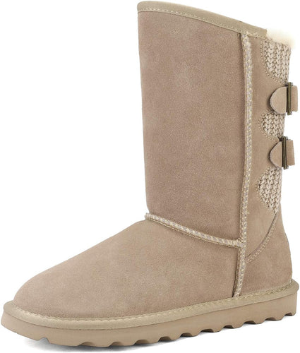 Suede Sand Knit Mid Calf Winter Boots