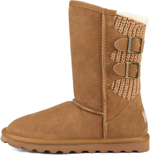 Suede Brown Knit Mid Calf Winter Boots