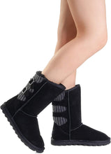 Load image into Gallery viewer, Suede Brown Knit Mid Calf Winter Boots