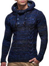 Load image into Gallery viewer, Dark Blue Men&#39;s Hooded Cable Knit Long Sleeve Sweater