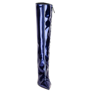 Dark Blue Fashion Forward Metallic Knee High Stiletto Boots