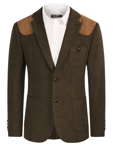 Dark Brown Men's British Tweed Wool Long Sleeve Blazer