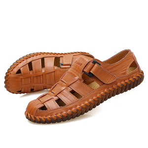 Camel Brown Men's Breathable Leather Outdoor Summer Sandals