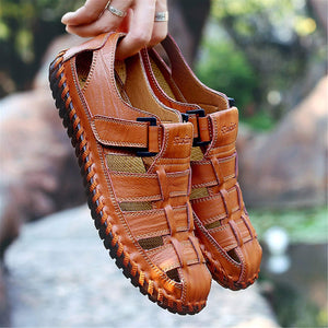 Camel Brown Men's Breathable Leather Outdoor Summer Sandals