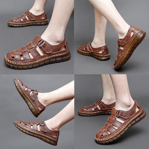 Dark Brown Men's Leather Outdoor Summer Sandals