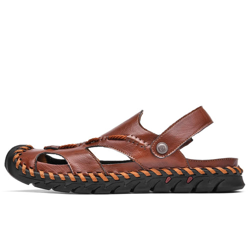 Dark Brown Men's Leather Roepd Outdoor Stylish Summer Sandals