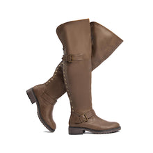 Load image into Gallery viewer, Faux Leather Brown Wide Calf Stylish Over The Knee Boots