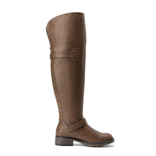 Load image into Gallery viewer, Faux Leather Brown Wide Calf Stylish Over The Knee Boots