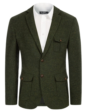 Dark Green Men's British Tweed Wool Long Sleeve Blazer